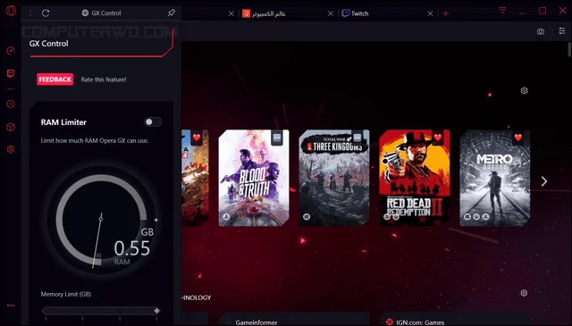 متصفح الألعاب يتحول Opera GX