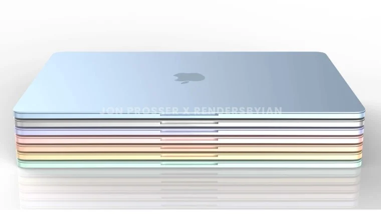 إعادة تصميم MacBook Air المزعومة الموضحة في الصور المسربة ، مستعارة من iMac الجديد 2021