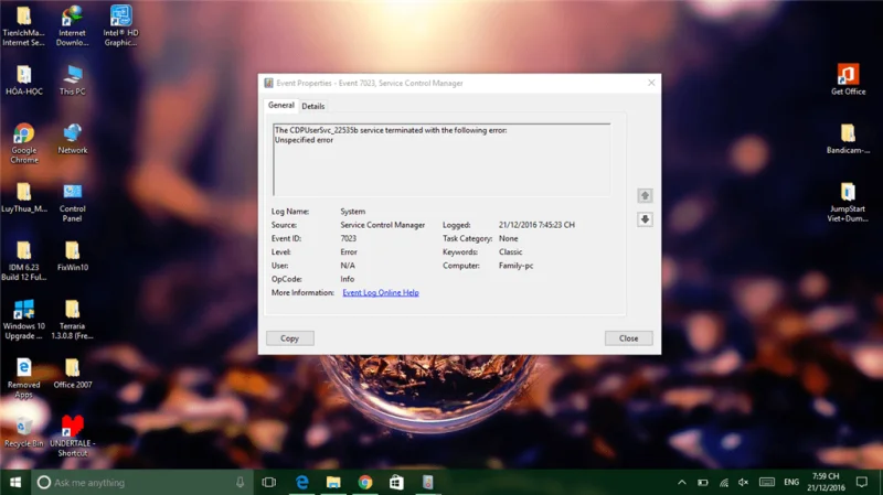 حل مشكلة Event ID 7023 Error on Windows 10 فى ويندوز 10