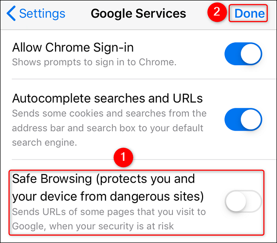 16 chrome iphone disable safe browsing