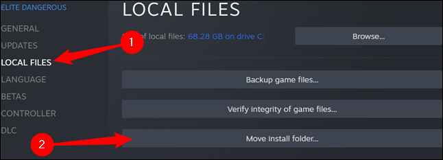 click Local Files then click Move Install Folder