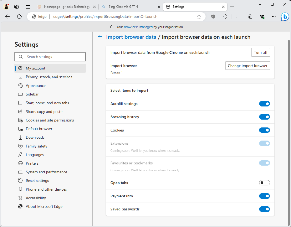 edge auto import data from chrome