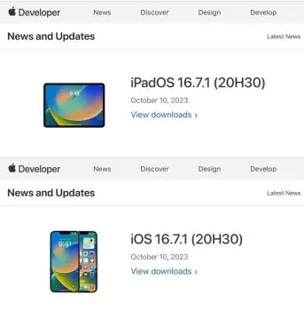 iPadOS 16.7.1 and iOS 16.7.1 udpates released